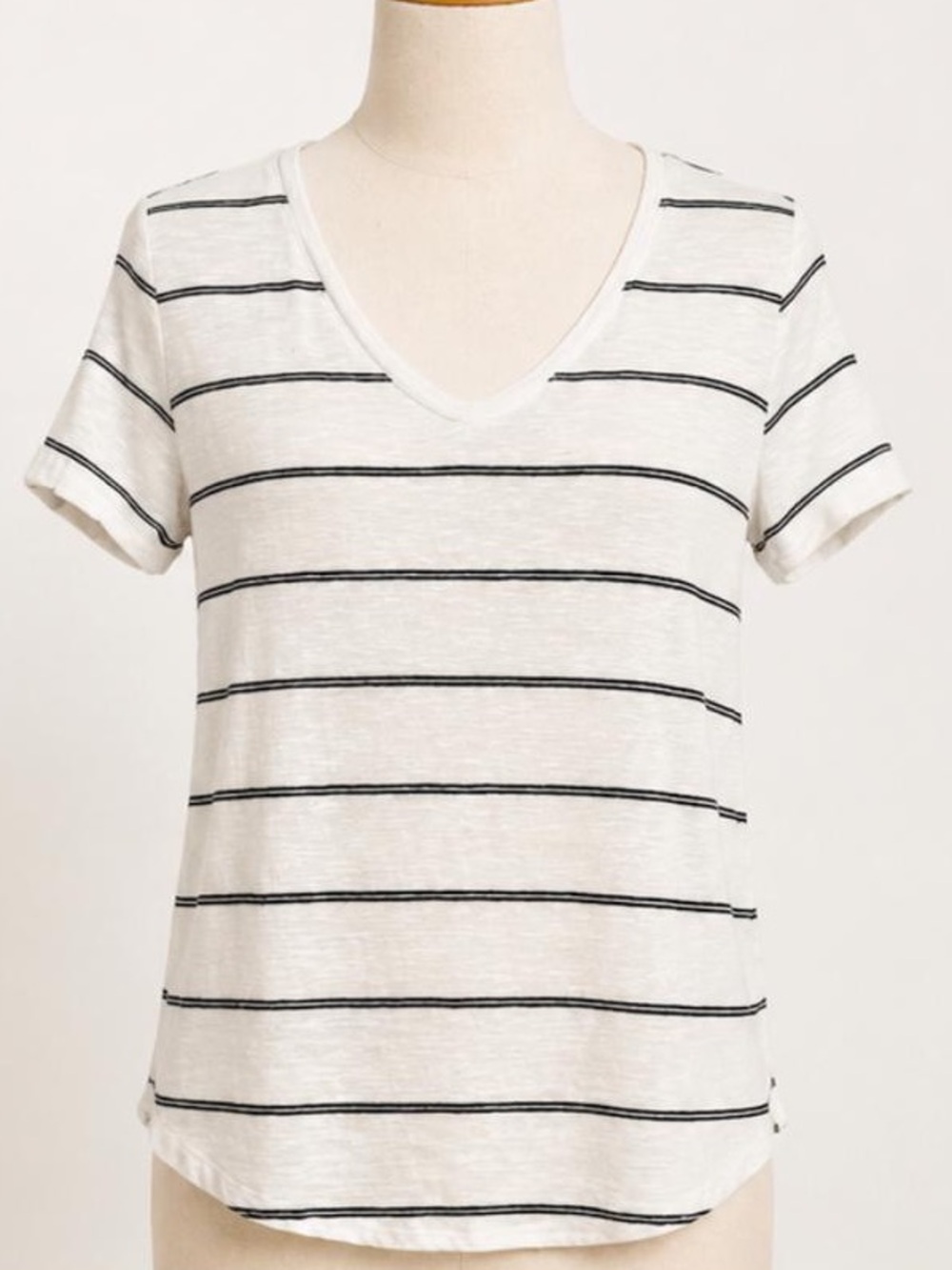 Green Envelope White V-Neck Short Sleeve Tee with Black Stripes